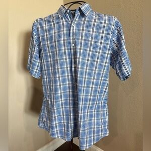 BUGATCHI Men’s Plaid Short Sleeve Button Down Shirt, EUC!